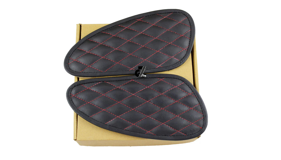 Leather Dimand Black Tank Pad with Red Thread Genuine Leather for Royal Enfield Interceptor 650