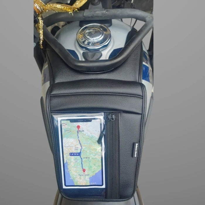 Tank Cover with Mobile Holder / Half Pocket Black For Yezdi Adventure