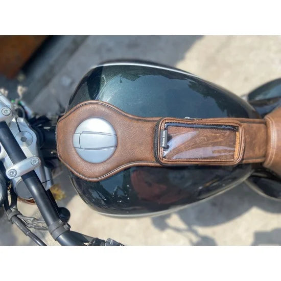 Vegan Leather Tank Panel Bag With Mobile Pouch For R.E Super Meteor 650