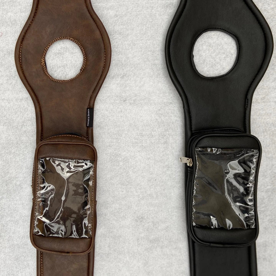 Leather Finish Tank Strap With Mobile Pouch (Dual Tone Brown)For R.E Interceptor 650/Continental GT650