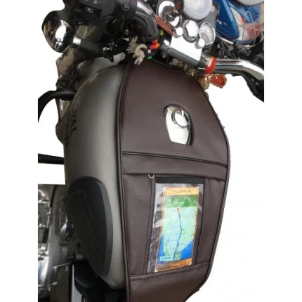 Tank Cover (Brown) With n Metal Grey /Signals Single Zip Mobile For Classic 350/500/Electra/Standard/Bullet