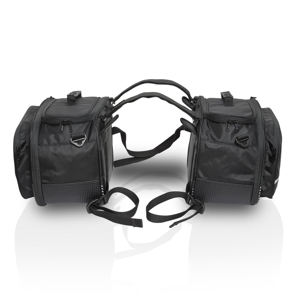 Stallion Saddlebags with Rain Covers 50Ltrs expandable to 65Ltrs. Fits on All Motorcycles with a Saddle Stay Installed.