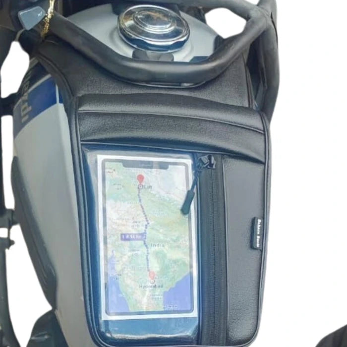 Tank Cover with Mobile Holder / Half Pocket Black For Yezdi Adventure