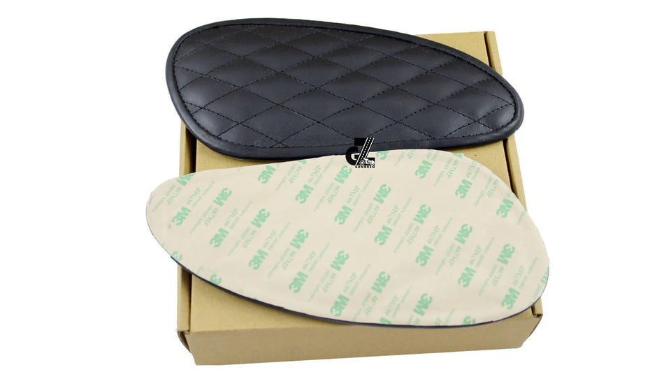 Leather Diamond Black Tank Pad with Black Thread Genuine Leather For Royal Enfield Interceptor 650