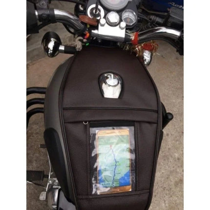 Tank Cover (Brown) With n Metal Grey /Signals Single Zip Mobile For Classic 350/500/Electra/Standard/Bullet