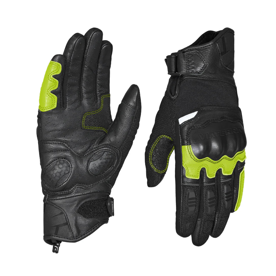 VIATERRA HOLESHOT – SHORT MOTORCYCLE RIDING GLOVES FOR MEN  ( FLUORESCENT GREEN)