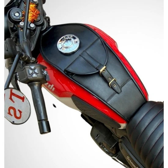 Leather Finish Tank Cover (Black) For Yezdi Scrambler