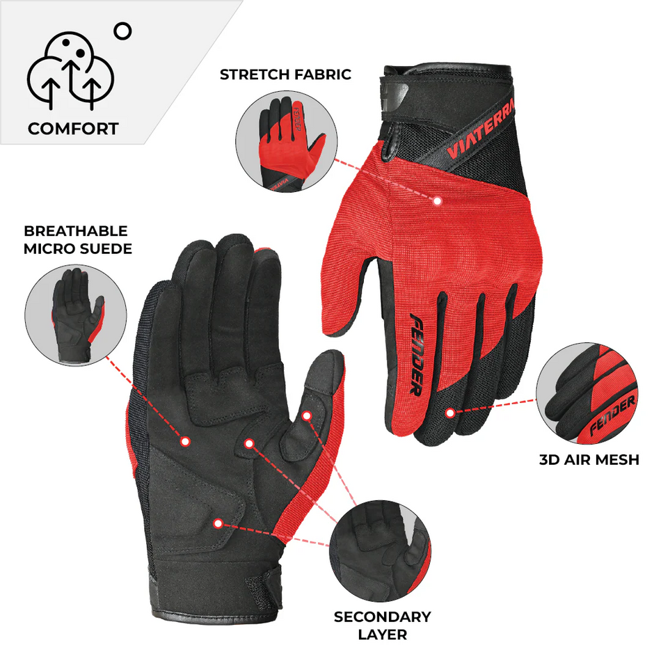 FENDER – DAILY USE MOTORCYCLE GLOVES FOR MEN RED
