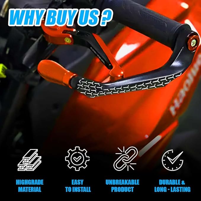 MOTO GENIUS 3D Design Universal CNC Handlebar Brake Clutch Lever Protector Guard for Motorcycles & Bikes | Durable and Stylish (Orange)