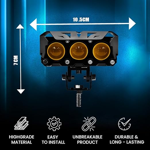MOTO GENIUS Super Bright 3 LED Fog Light  Universal Fit for Motorcycle & Car