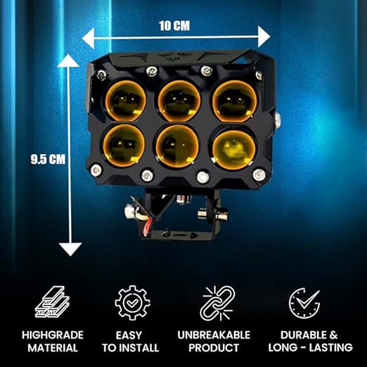 MOTO GENIUS Super Bright 6 LED Fog Light Universal Fit for Motorcycle & Car, Waterproof (Pack of 2)