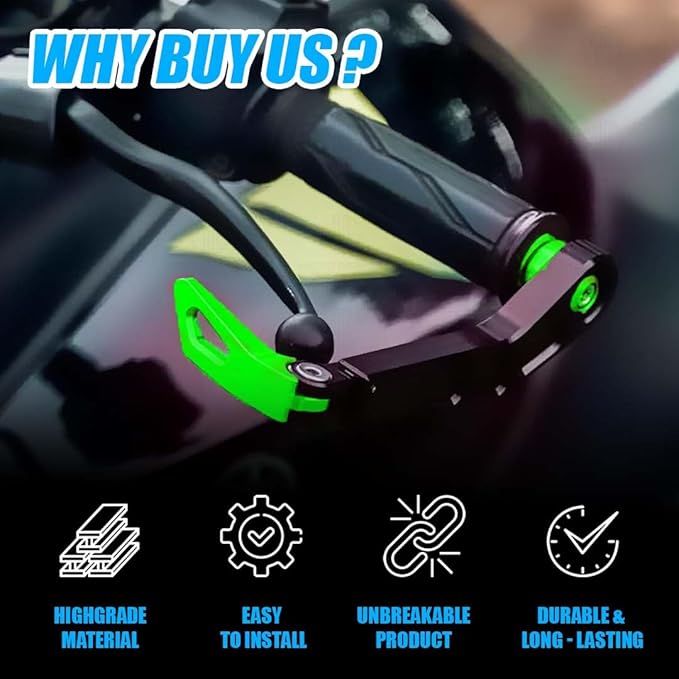 MOTO GENIUS Premium Adjustable CNC Brake Clutch Lever Protector Guard for Motorcycles & Bikes – Universal Fit (Green)