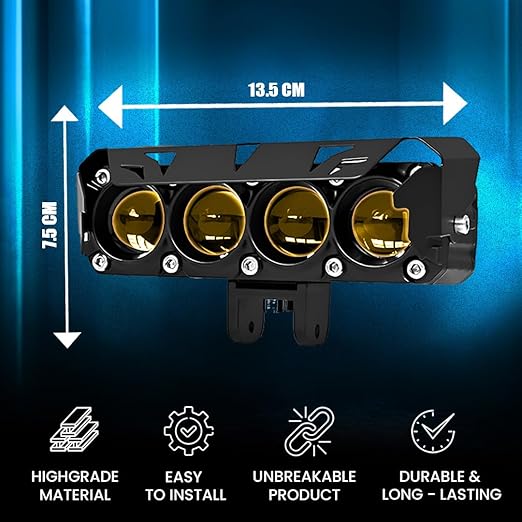 MOTO GENIUS Super Bright 4 LED Fog Light with Switch Universal Fit for Motorcycle and Car (Pack of 2)