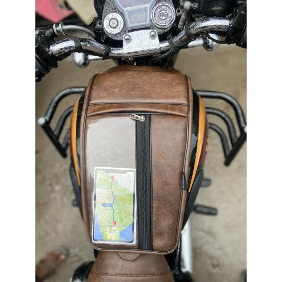 Tank Cover with Mobile Holder (dual tone brown) For  R.E  All New Classic 350 /Be Reborn/ Next Gen