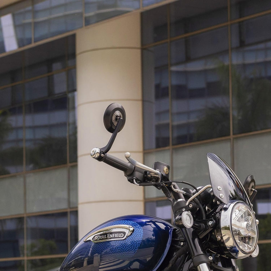 Black Round Bar End Mirrors For Royal Enfield New Bullet 350