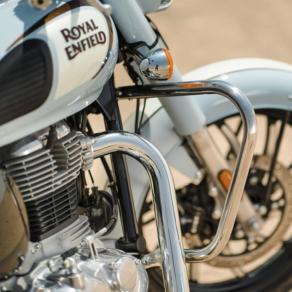 Silver Trapezium Engine Guard For Royal Enfield New Bullet 350