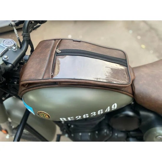 Tank Cover with Mobile Holder (dual tone brown) For  R.E  All New Classic 350 /Be Reborn/ Next Gen