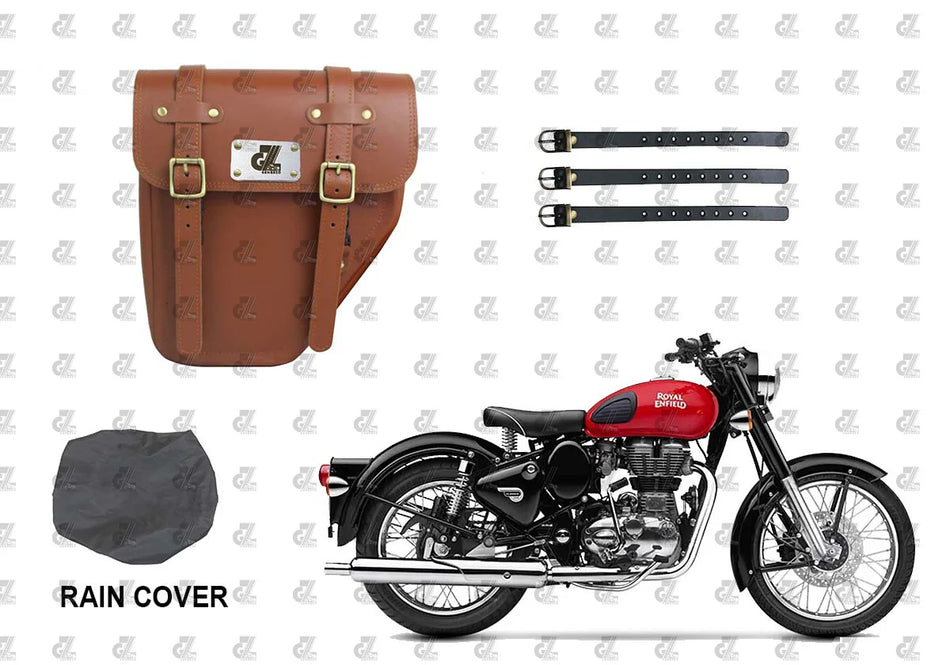 Leather Side Bag Tan for Royal Enfield Old Classic & Bullet 350 / 500