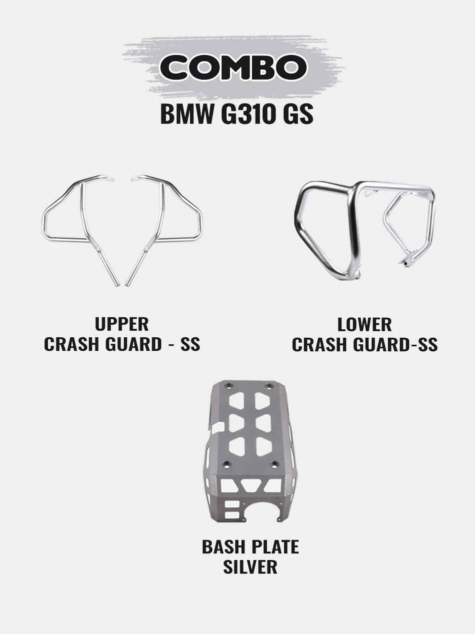 BMW G310GS COMBO - UPPER CRASHGUARD SS+LOWER CRASHGUARD SS+ENGINE GUARD SILVER