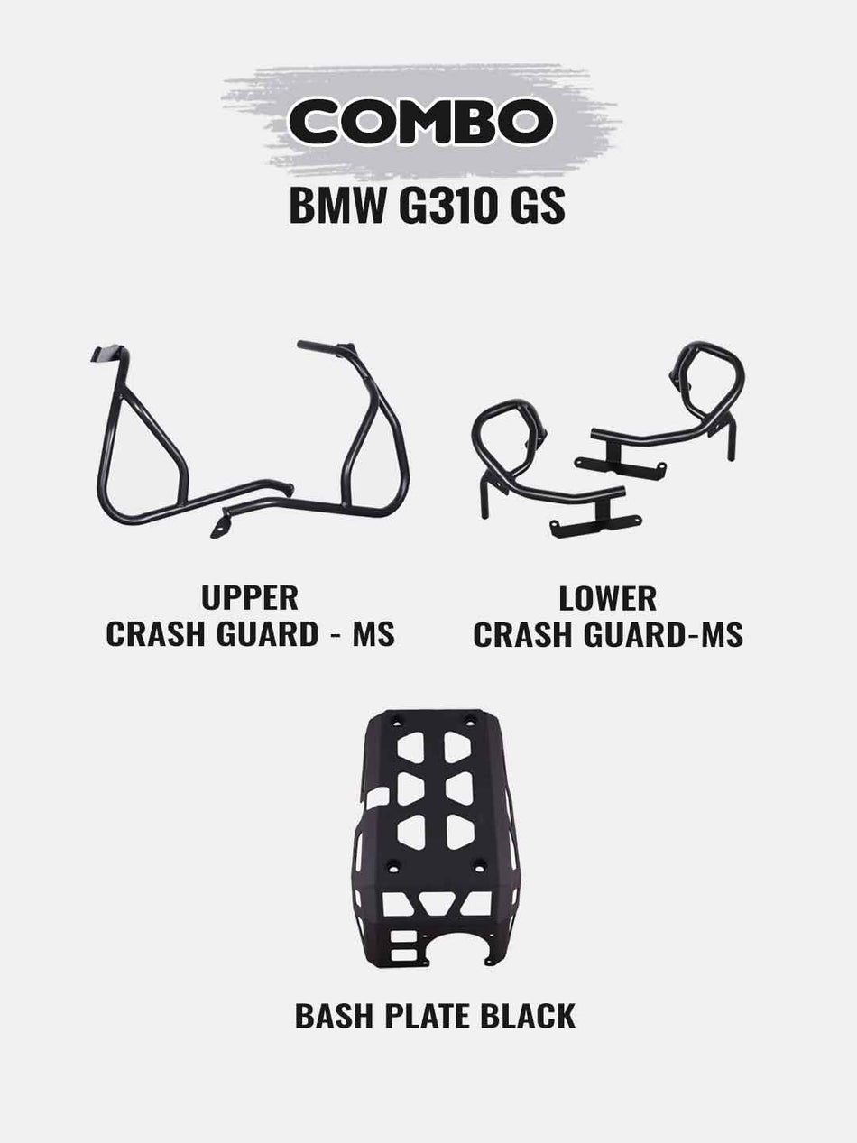 BMW G310GS COMBO - UPPER CRASHGUARD BLACK+LOWER CRASHGUARD BLACK+ENGINE GUARD BLACK