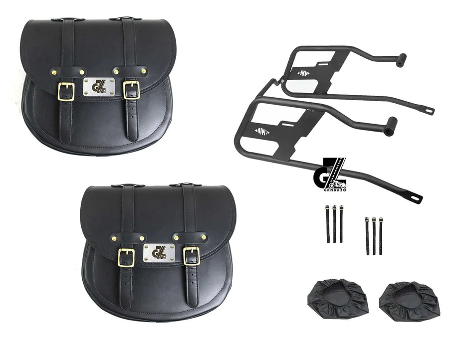 Black Leather Saddle Bag with Saddle Stay Pair For Hunter 350