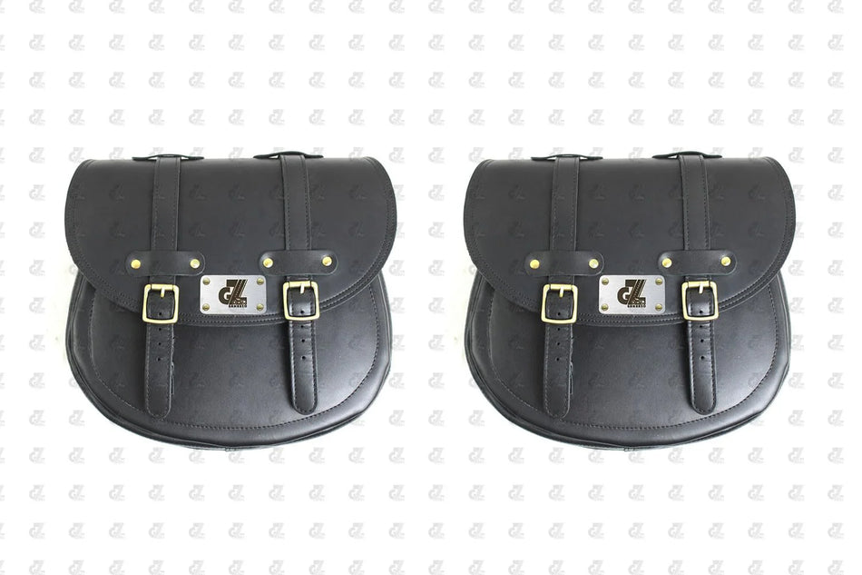 Black Leather Saddle Bag with Saddle Stay Pair For Hunter 350