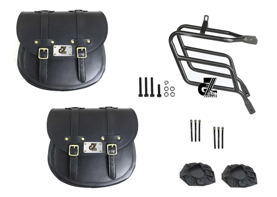Black Leather Saddle Bag with Saddle Stay Pair New Classic 350 Reborn