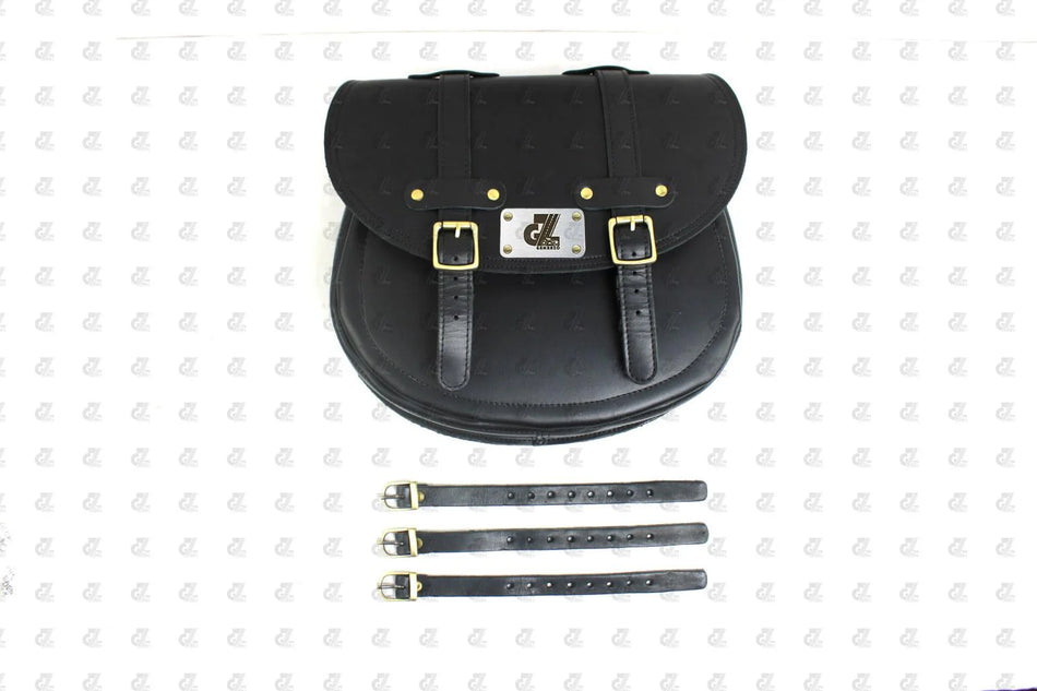Black Leather Saddle Bag with Saddle Stay Pair New Classic 350 Reborn