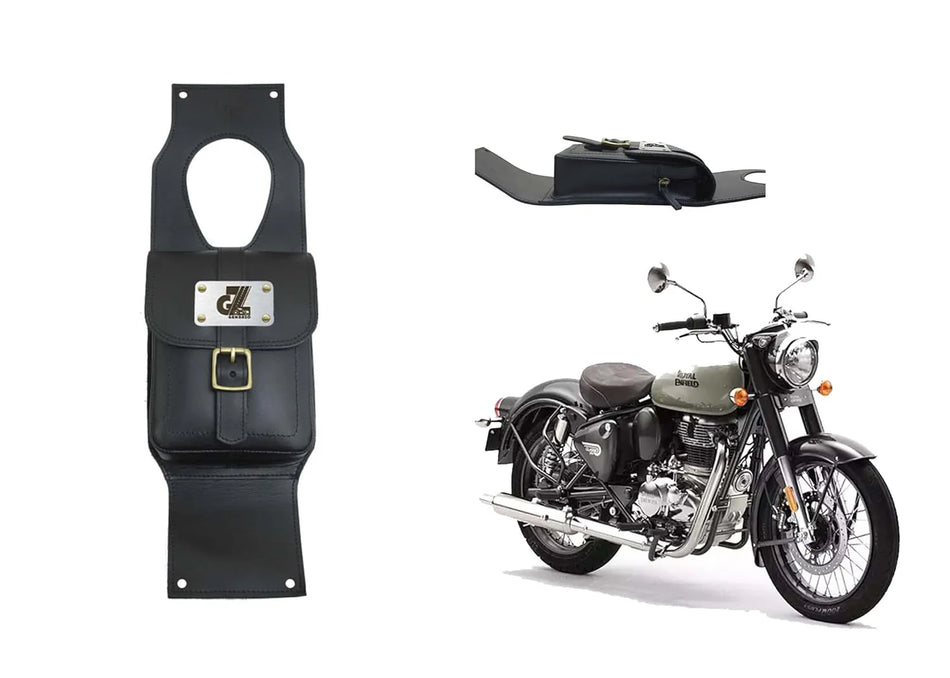 Black Leather Tank Strap Bag for Royal Enfield Classic Reborn 350