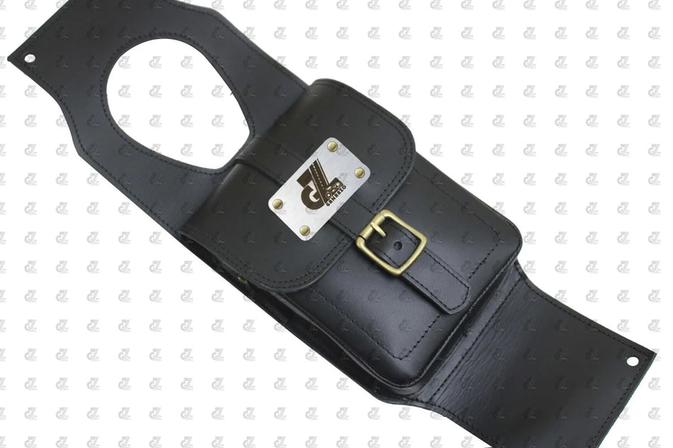 Black Leather Tank Strap Bag for Royal Enfield Classic Reborn 350