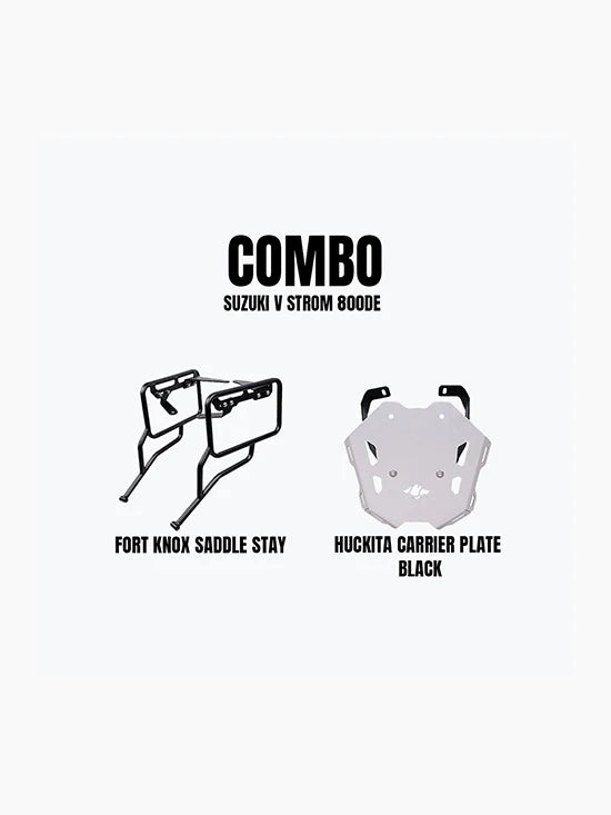 Haulier Rear Carrier Silver & Fortknox Saddle Stay Combo For Suzuki V Strom 800DE