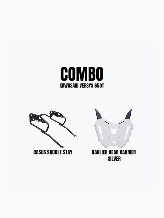 Haulier Rear Carrier Silver & Casus Saddle Stay Combo For Kawasaki Versys 650