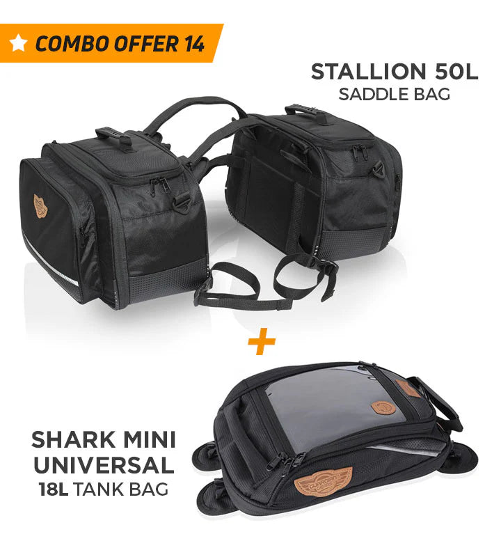 Combo 14: Stallion 50L Saddle Bag + Shark Mini Universal 18L Tank Bag