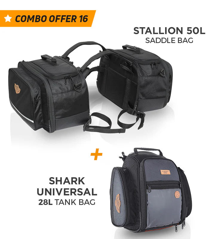 Combo 16 Stallion 50L Saddle Bag + Shark Universal 28L Tank Bag