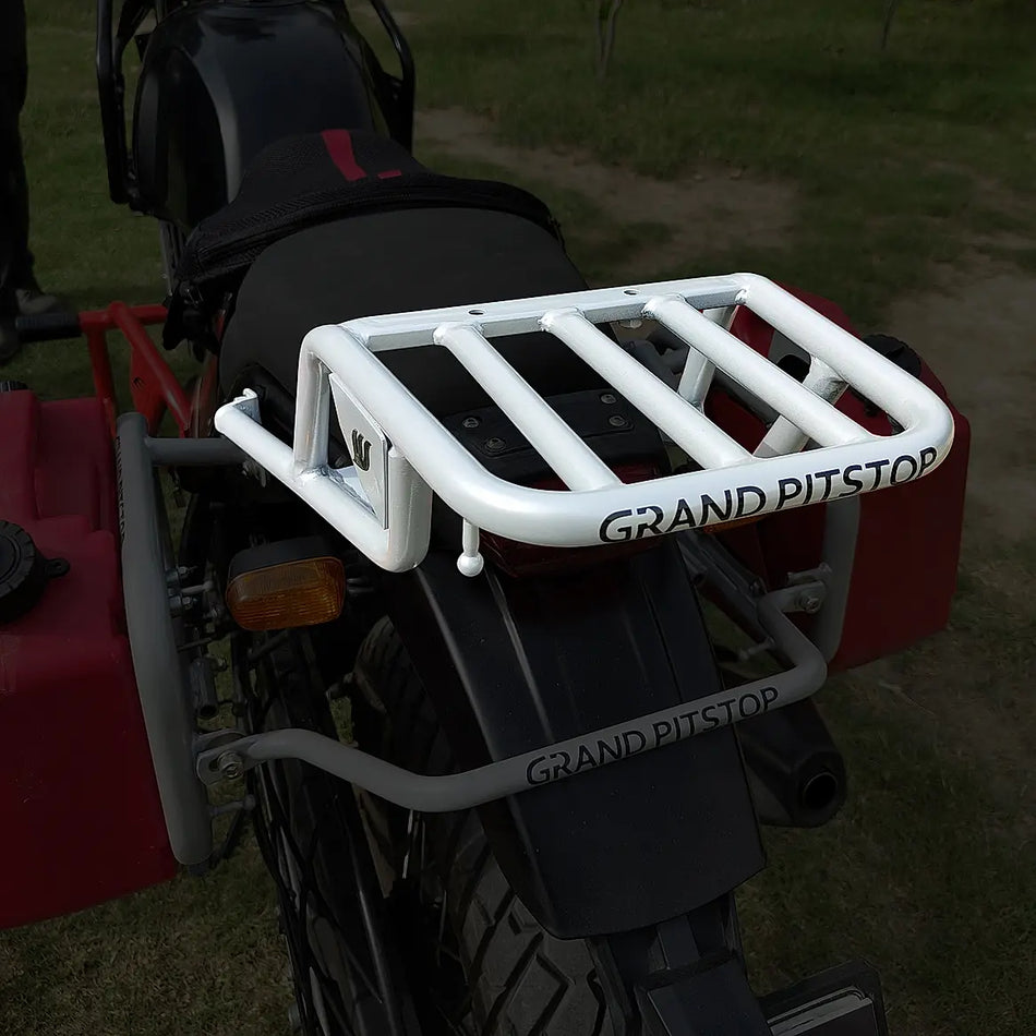 Extended Top Rack-Carrier without Plate, compatible with Pillion Backrest For Himalayan 411 Silver