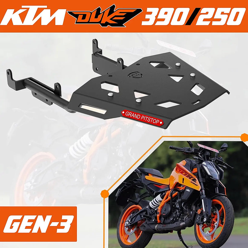 ALUMINIUM EXTENDED BLACK TOP RACK WITH PLATE FOR KTM DUKE 390/250  GEN 3