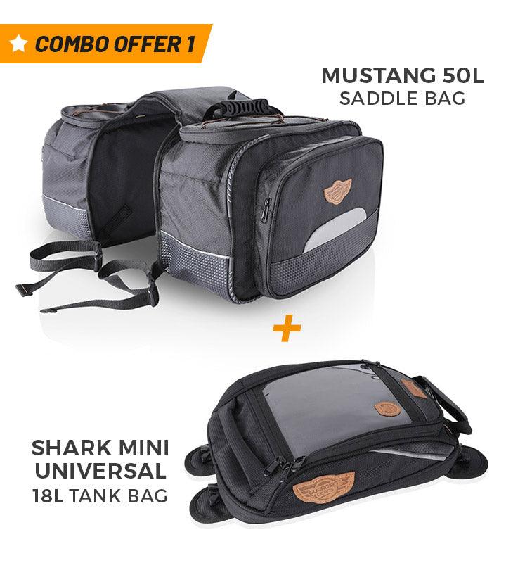 Combo 1 Mustang 50L Saddle bag + Shark Mini Universal 18L Tank Bag