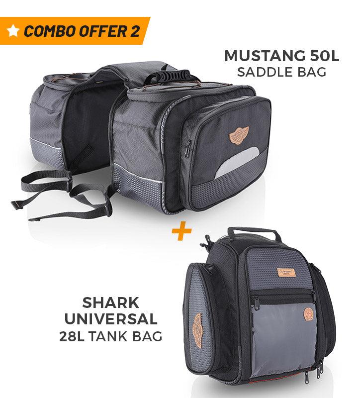 Combo 2 Mustang 50L Saddle Bag + Shark Universal 28L Tank Bag