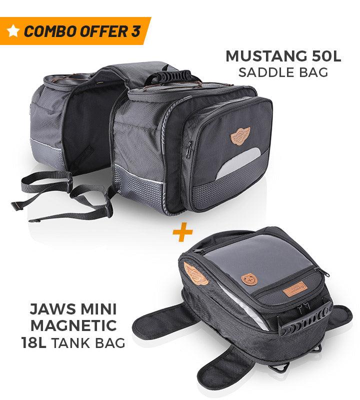 Combo 3 Mustang 50L Saddle Bag + Jaws Mini Magnetic 18L Tank Bag