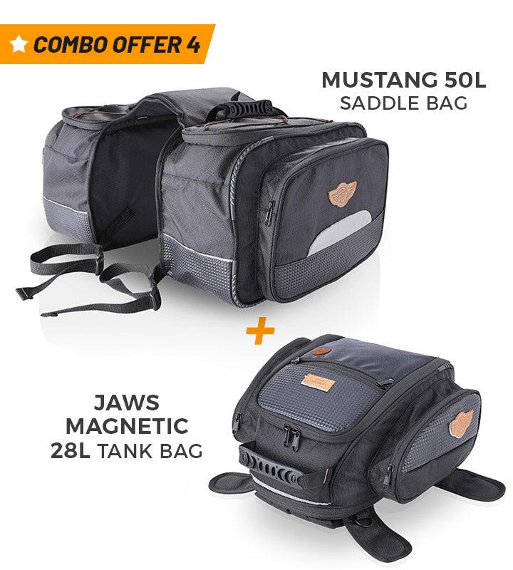 Combo 4 Mustang 50L Saddle Bag + Jaws Magnetic 28L Tank Bag