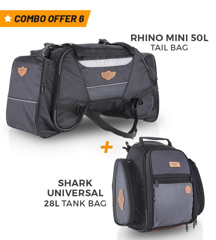 Combo 6 Rhino Mini 50L Tail Bag + Shark Universal 28L Tank Bag