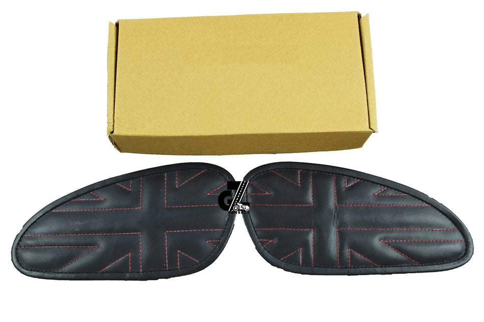 Leather Union Jack Black Tank Pad with Red Thread Genuine Leather for Royal Enfield Interceptor 650
