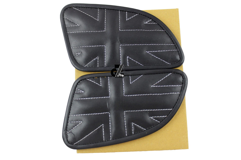 Leather Union Jack Black Tank Pad with White Thread Genuine Leather for Royal Enfield Continental Gt 650