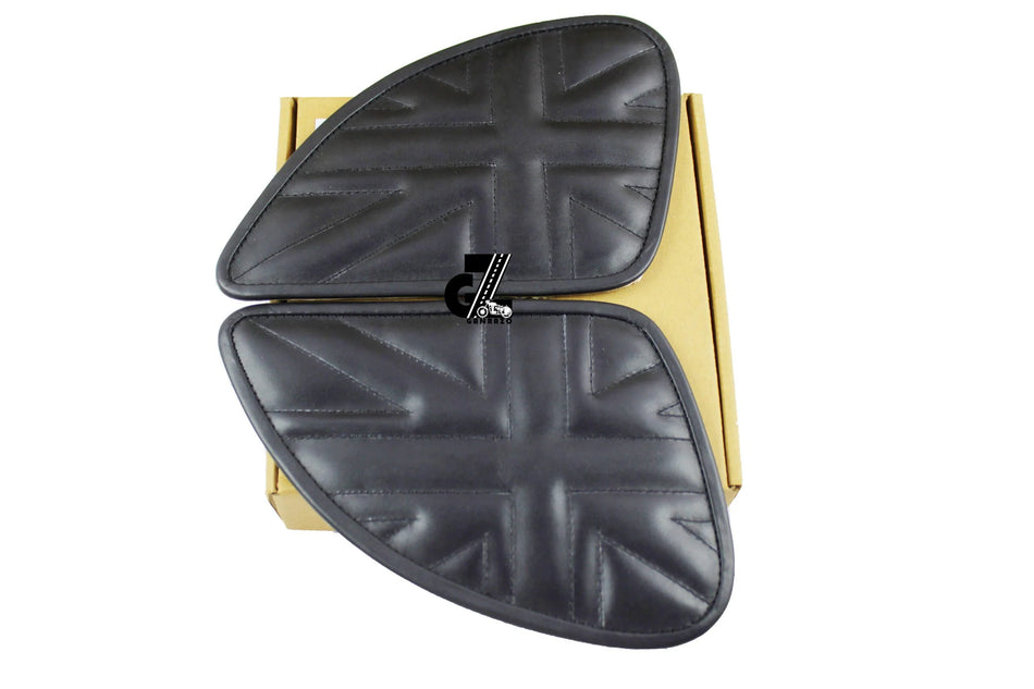 Union Jack Black Tank Pad with Black Thread Genuine Leather for Royal Enfield Himalayan 411