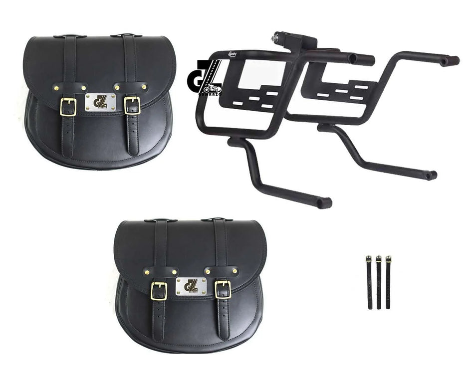 Leather Saddle Bag Black with Saddle Stay Pair For Super Meteor 650