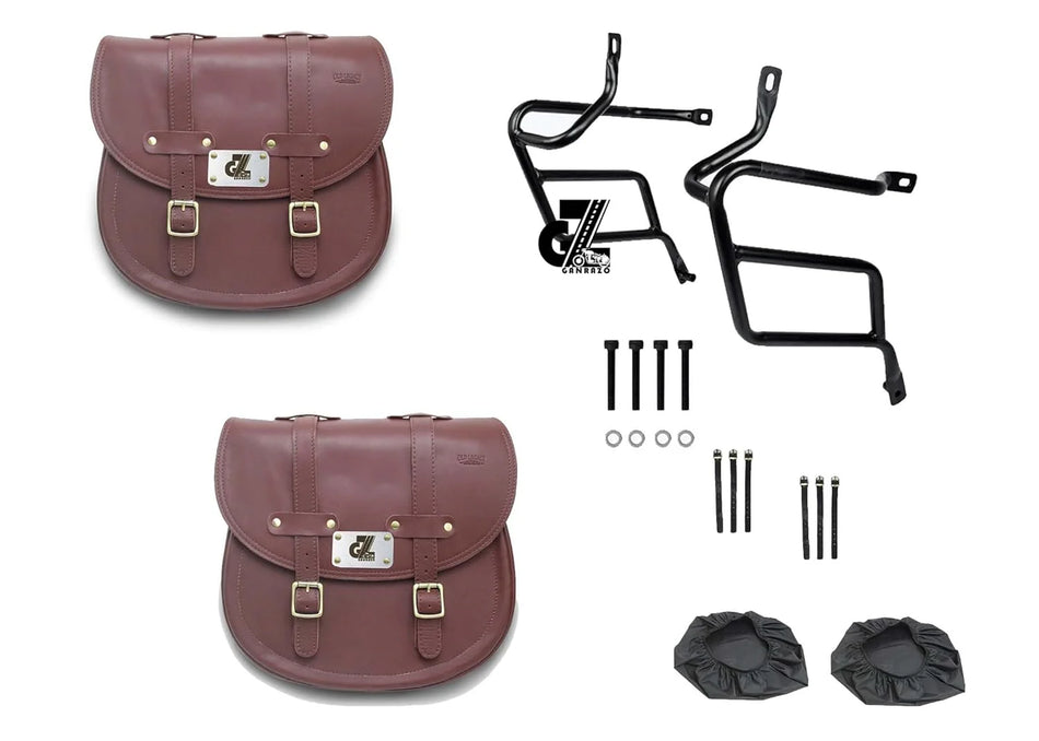 Leather Saddle Bag Cherry Red with Saddle Stay Pair New Classic 350 Reborn