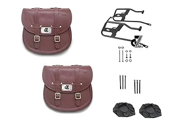 Leather Saddle Bag Cherry Red with Saddle Stay Pair for Hunter 350