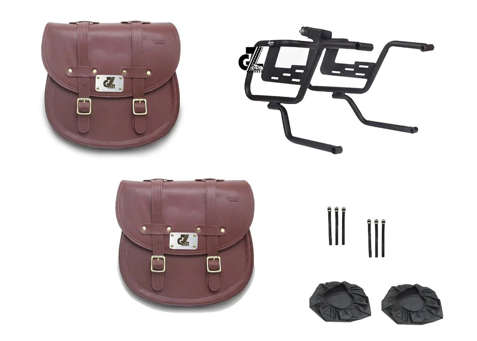 Leather Saddle Bag Cherry Red with Saddle Stay Pair for Super Meteor 650