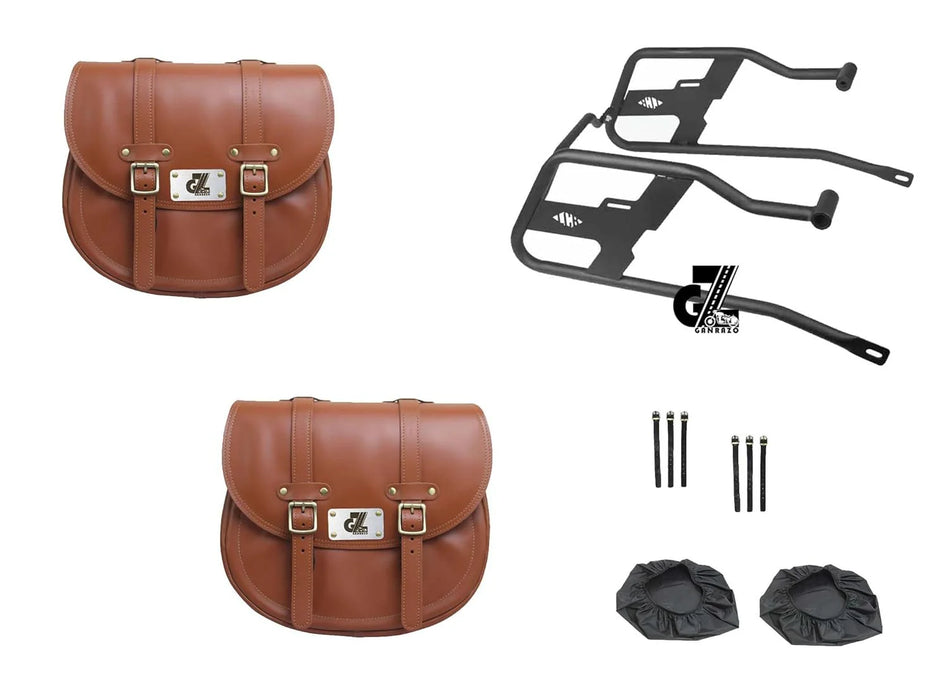 Leather Saddle Bag Tan Color with Saddle Stay Pair For  Hunter 350