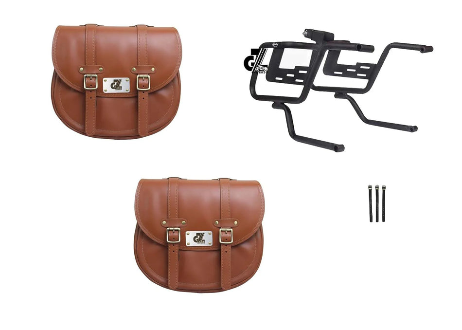 Leather Saddle Bag Tan with Saddle Stay Pair for Super Meteor 650